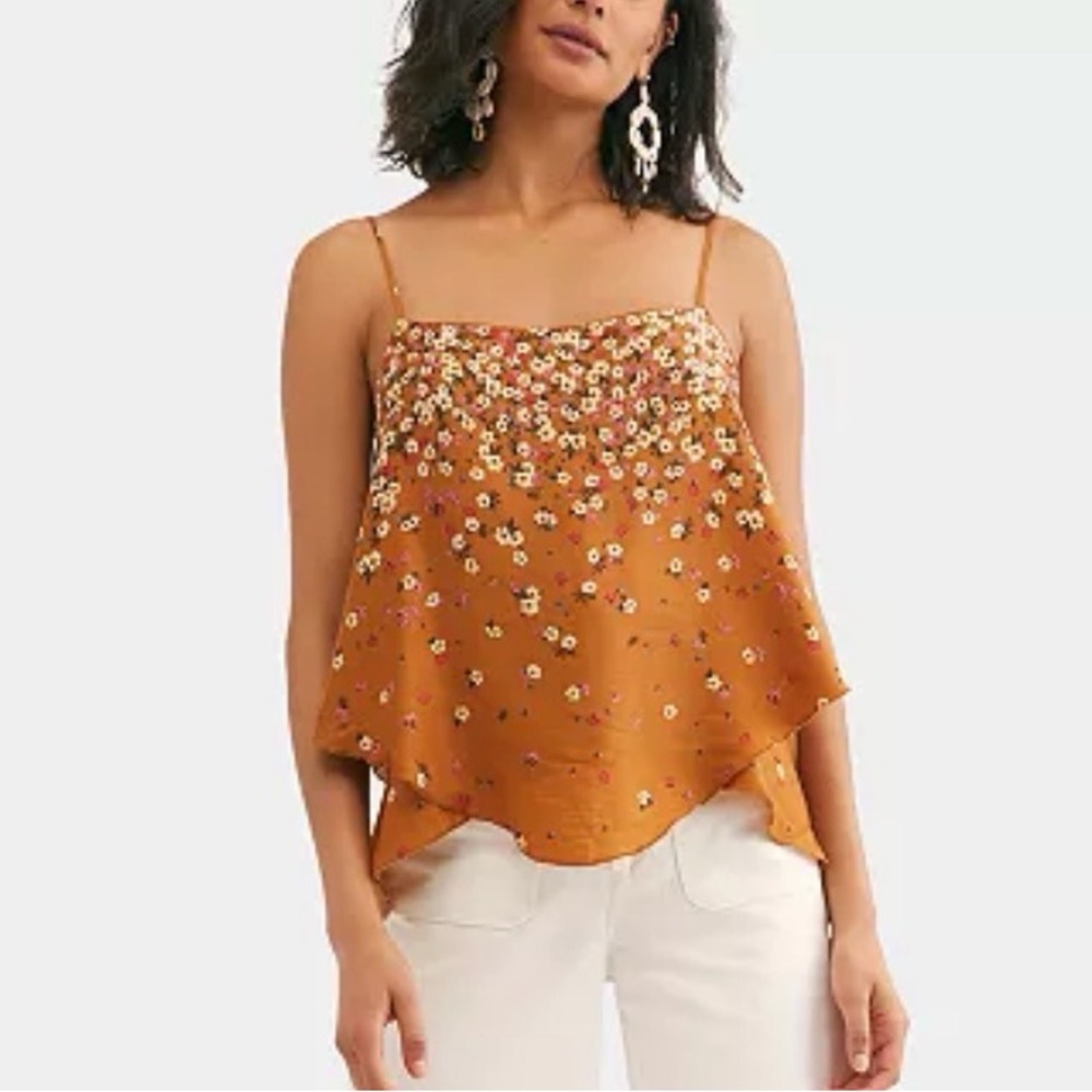 Free People Intimately Let Me Love Floral Dark Orange Layered Top size L